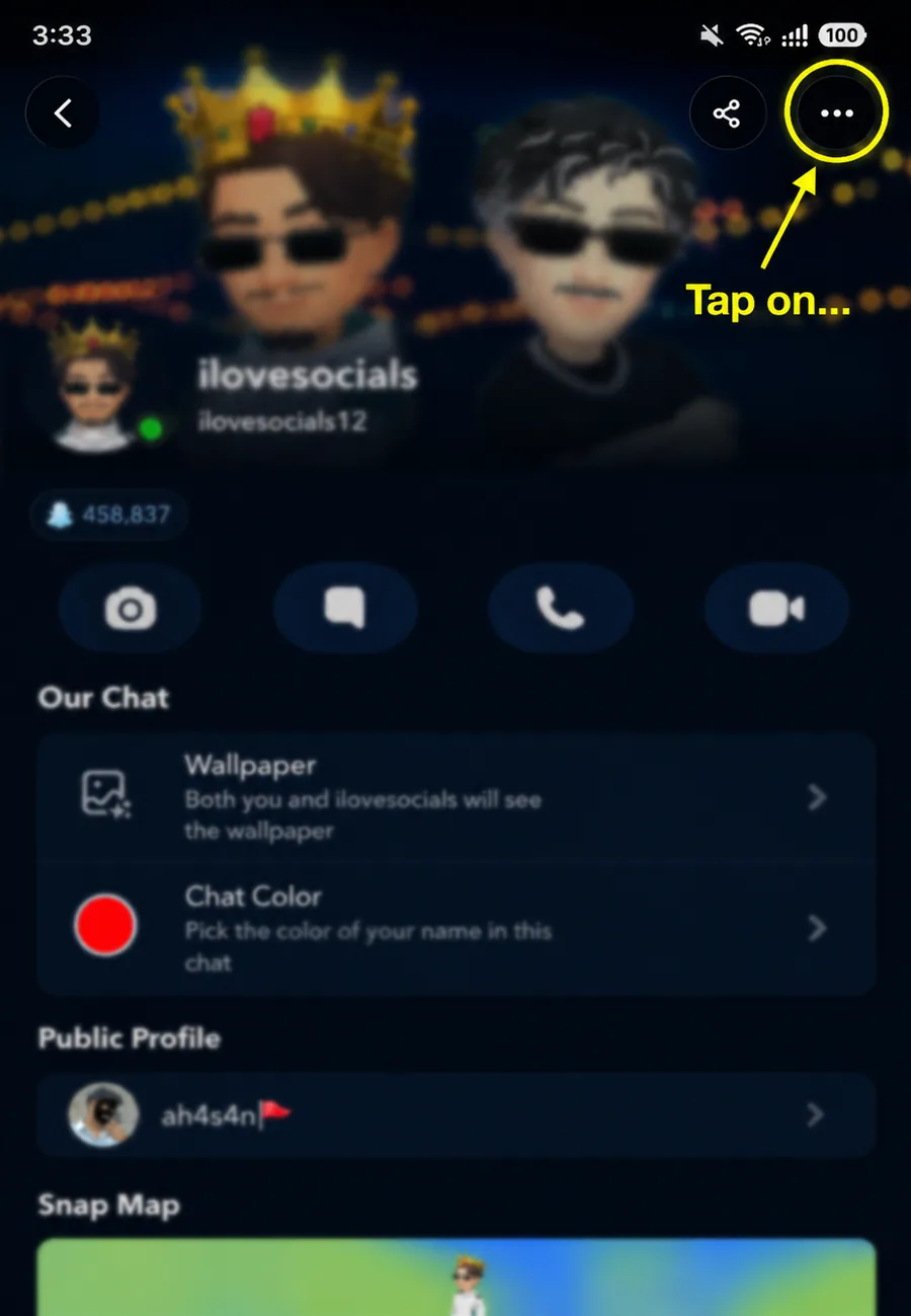 Open the three-dot menu on a Snapchat Friendship Profile