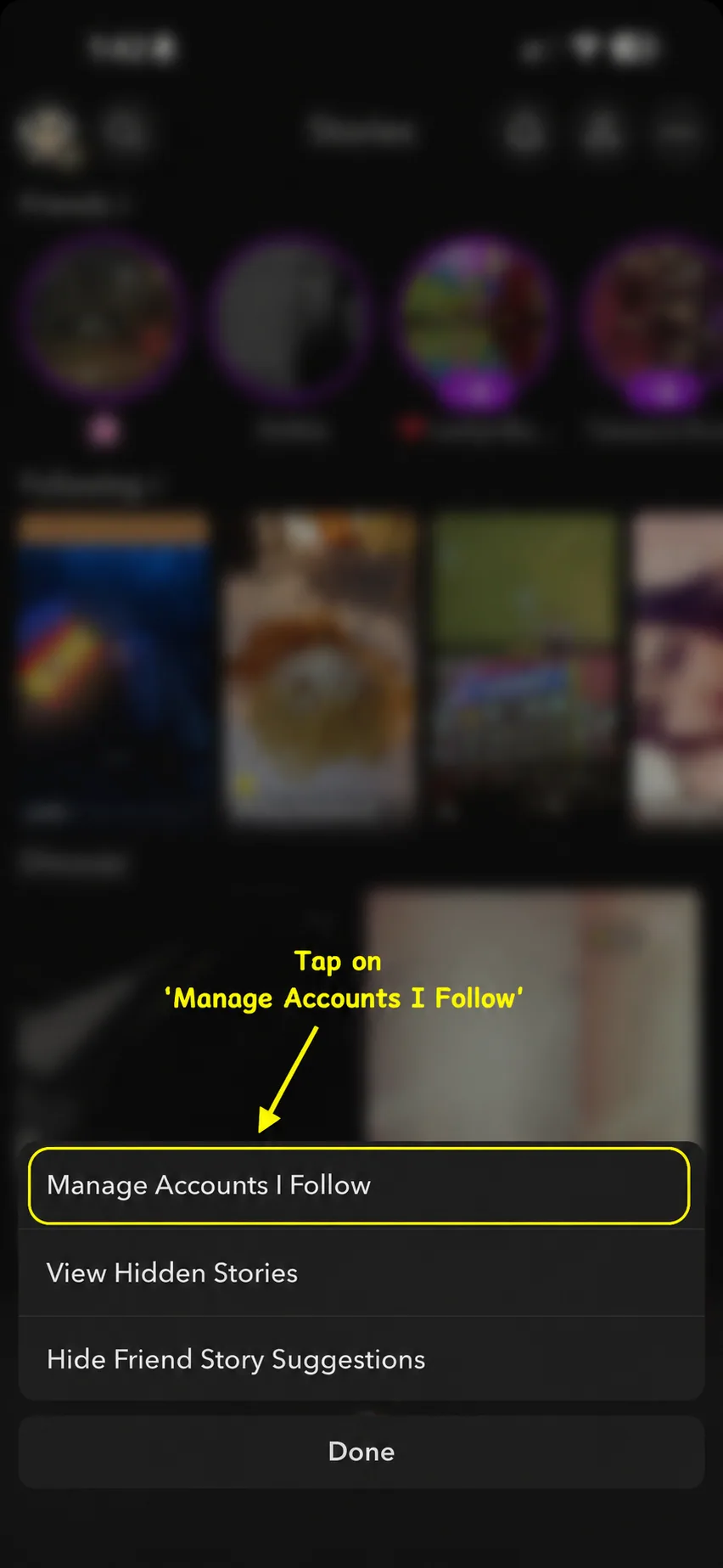 Open Manage Accounts I Follow on Snapchat