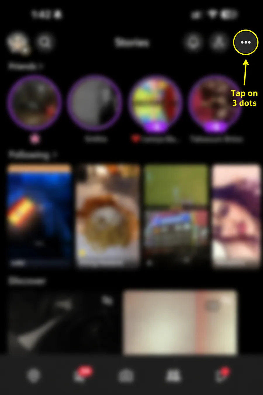 Tap the three-dot menu on Snapchat Stories