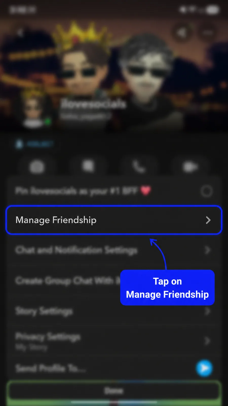 Select Manage Friendship on Snapchat